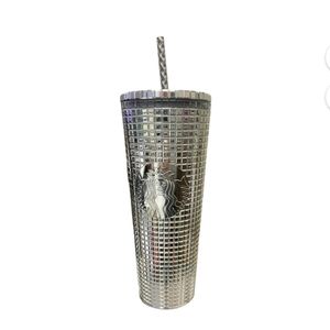 Starbucks 2023 Holiday Silver Disco Ball Mirror Grid 24 oz Venti Tumbler